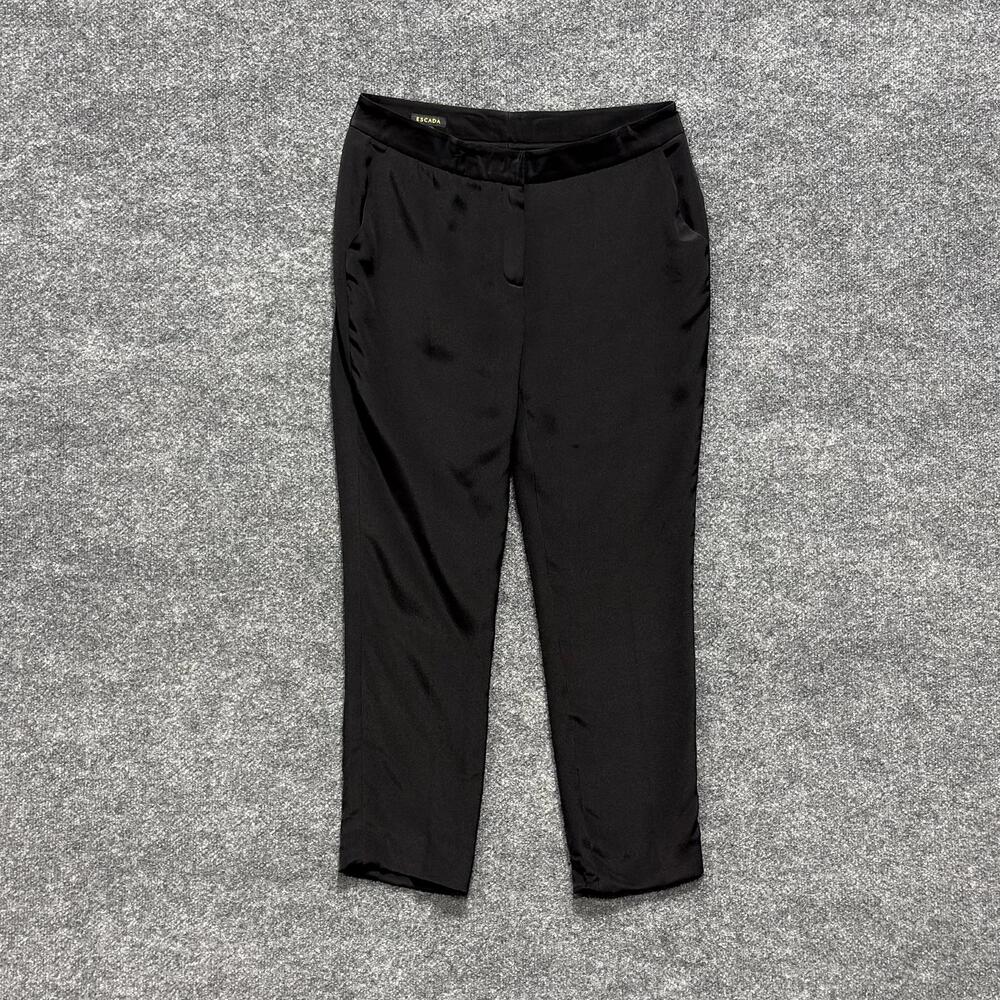 Escada Pants Womens 36 Black 100% Silk Satin Slim Tapered Ankle Dress Trousers